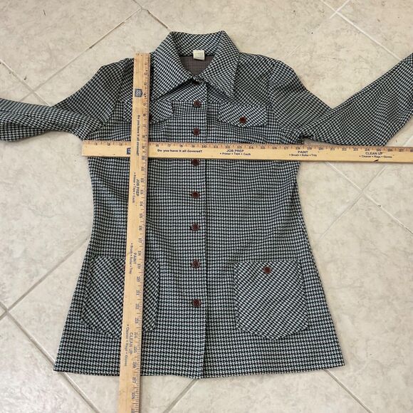Vintage 70s women’s Medium Houndstooth Shirt Jacket Button Front Pockets Shacket - Picture 8 of 13